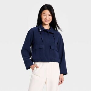 Women's Full Zipped Modern Gauze Jacket - A New Day Navy Blue L